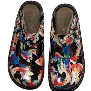 Ingaro Happy Multicolored Art Deco Mary Jane Slip On Nursing Clog‎ 8.5 NWOT
